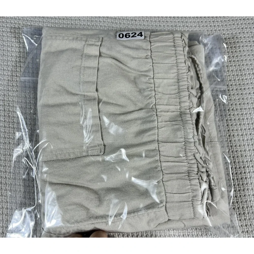 Time and Tru Womens Y2K Linen Blend Cargo Pants Beige Elastic Waist Size XL